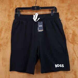 HUGO BOSS Sweat Shorts Mens Small Black Drawstring Pockets Casual Lounge EASE